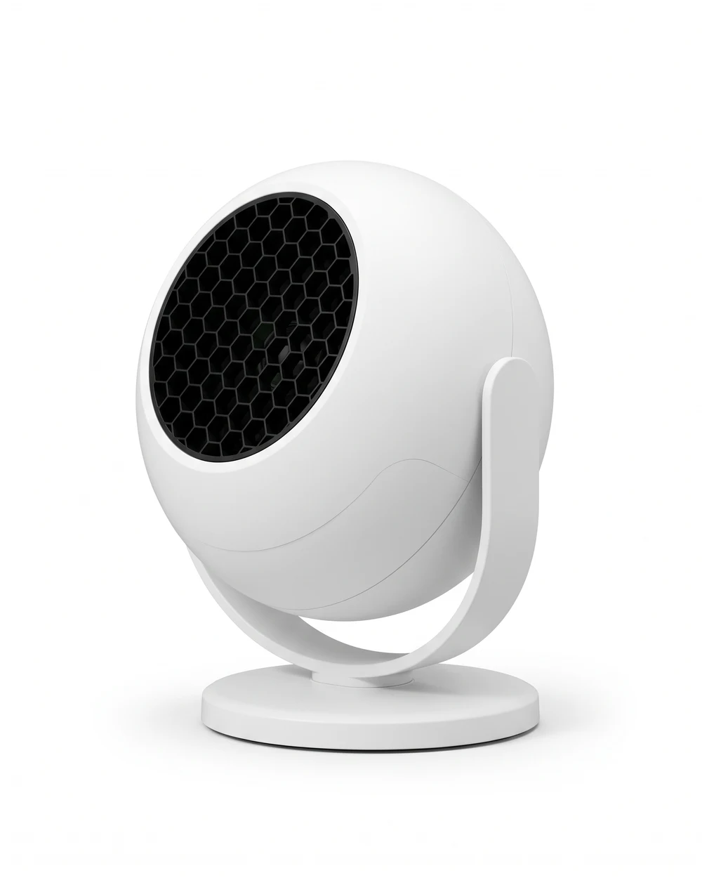 White round projector on its adjustable stand, as shown in the supplied video